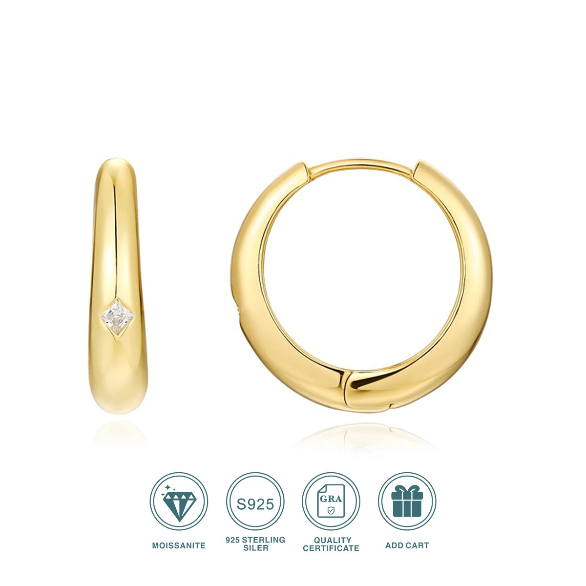 1 Pair Gold Hoop Earrings 925 Sterling Silver 18K Gold Plated Minimalist Style with CZ Accent for Women Jewelry Gift