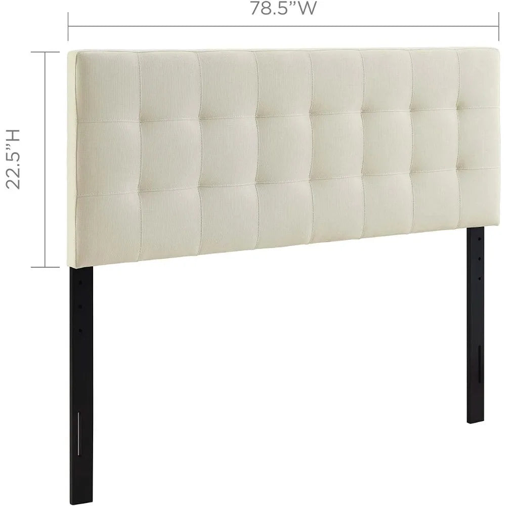 Lily Tufted Linen Fabric Upholstered King Headboard in Ivory