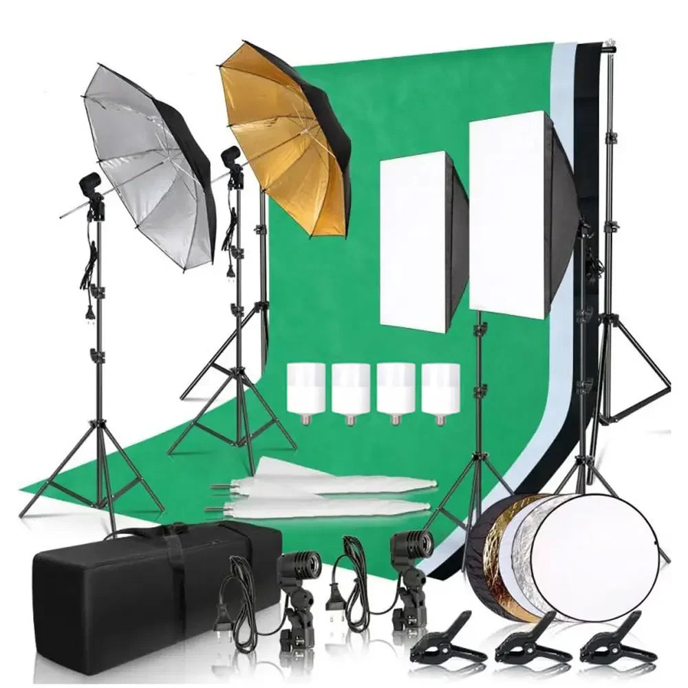 Photography Background Frame Support Softbox Lighting Kit with 3 Backdrops and Tripod Stand
