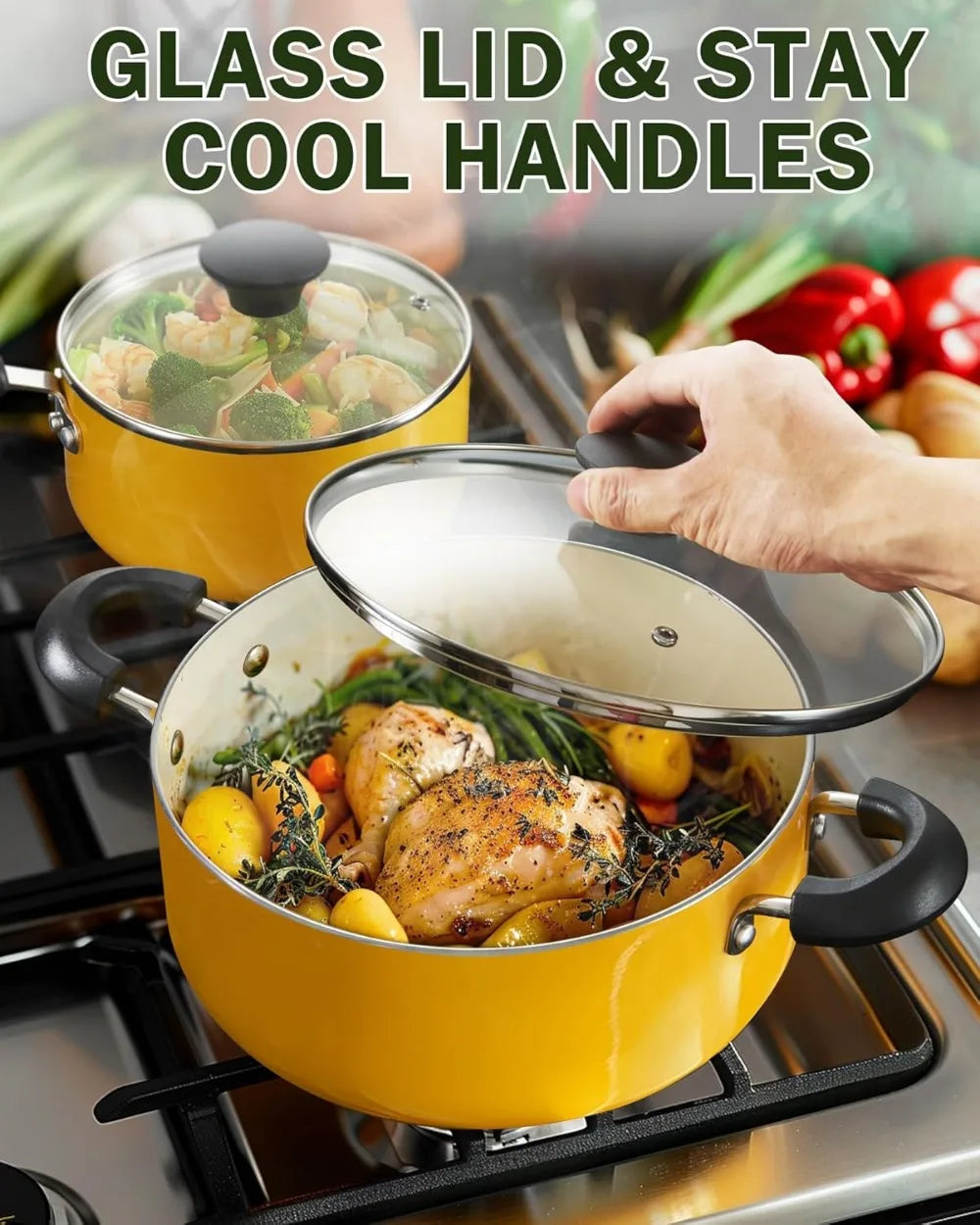 Nonstick Ceramic 10 Piece Cookware Set With Saucepans