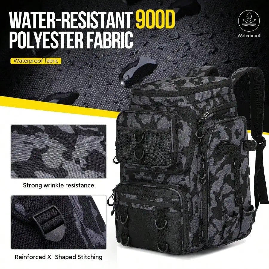 Fishing Tackle Backpack With Rod Holders 42L Capacity Bag