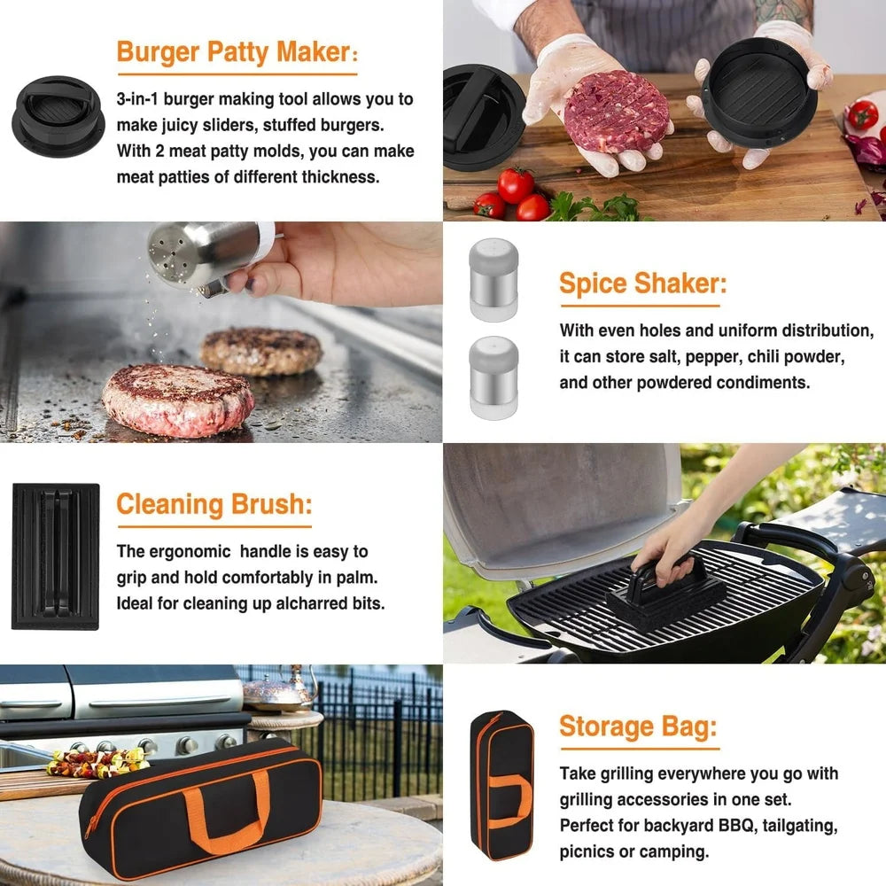 25PCS Griddle Accessories Kit Flat Top Grill Tools Set with Spatulas Basting Covers Scraper Heat Resistant Storage Bag