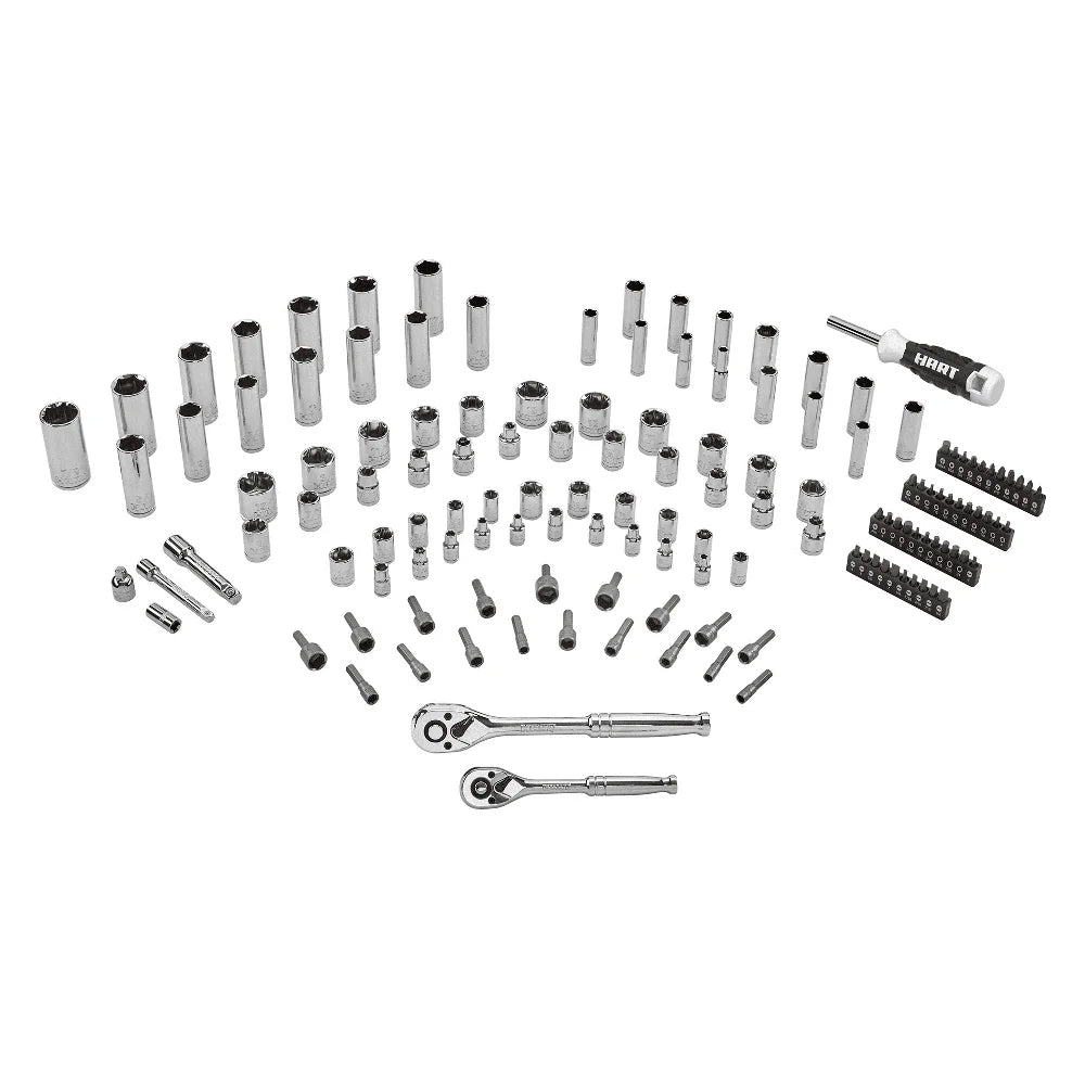 140 Piece Mechanics Tool Set with 90 Tooth Ratchet Chrome Finish SAE Metric Quick Release Organizer Case Heavy Duty Tools