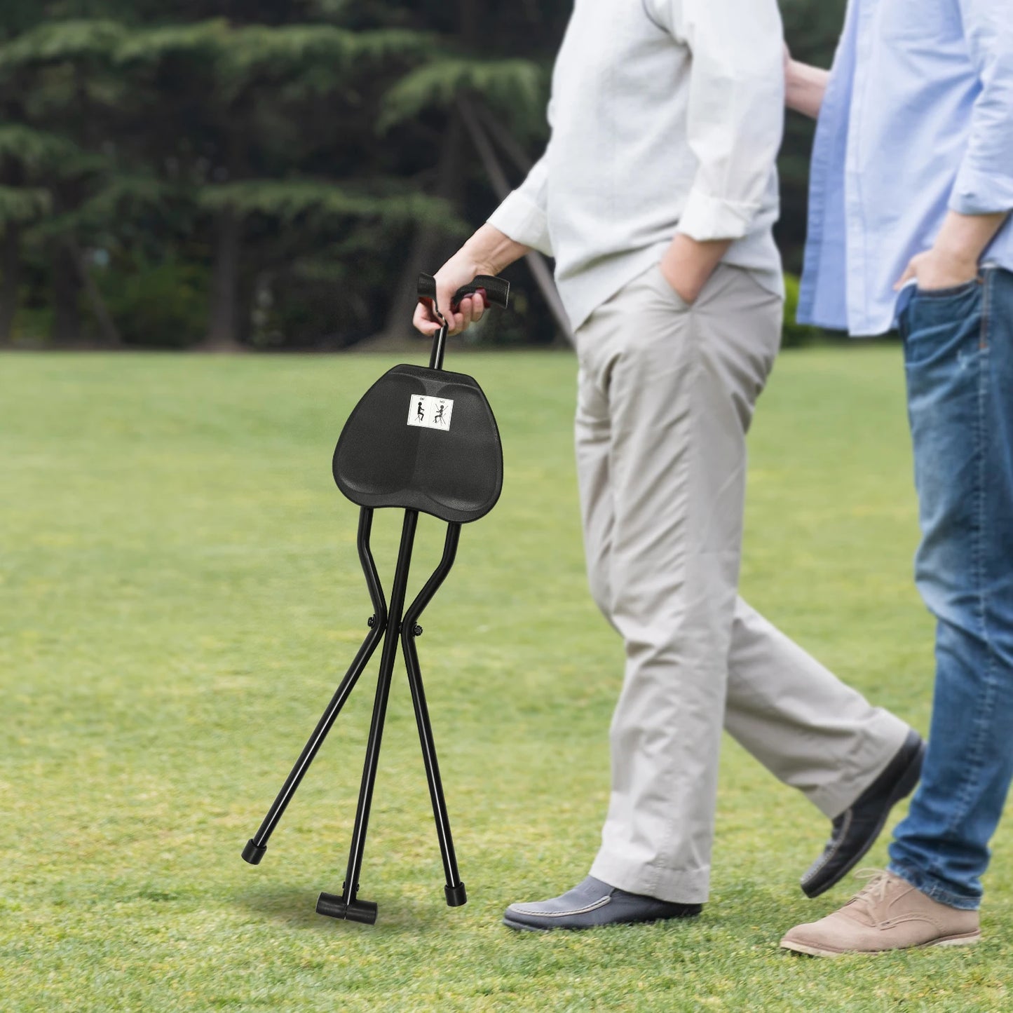 Walking Stick Chair Folding Tripod Stool Portable 35.4In