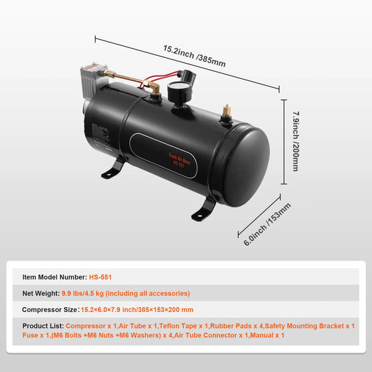 SucceBuy 12V Air Compressor with Tank 3/6L Train Horn Air Compressor 120psi Air Compressor System for Train Horn/Inflating Tire