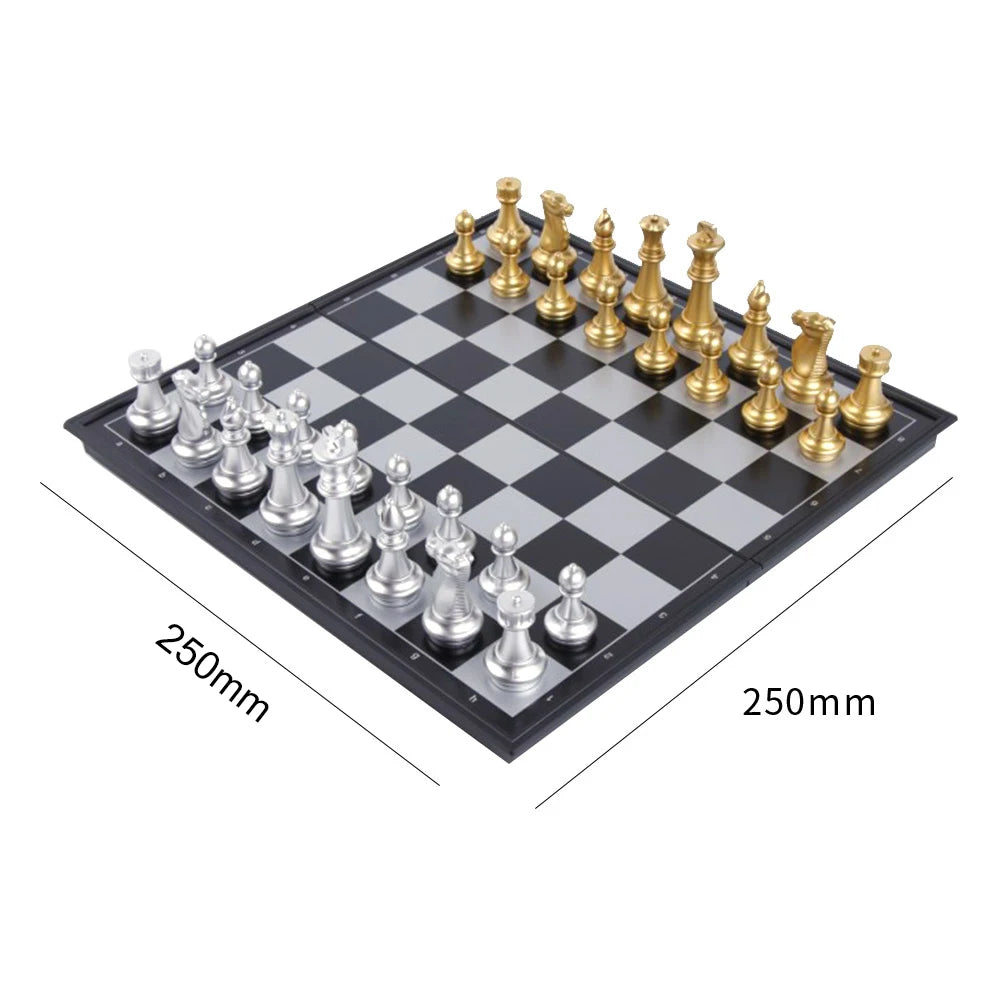Folding Travel Chess Board Game Sets Gold Silver Beginner Chess Set Portable Chess Set Board Game for Children Adult Party