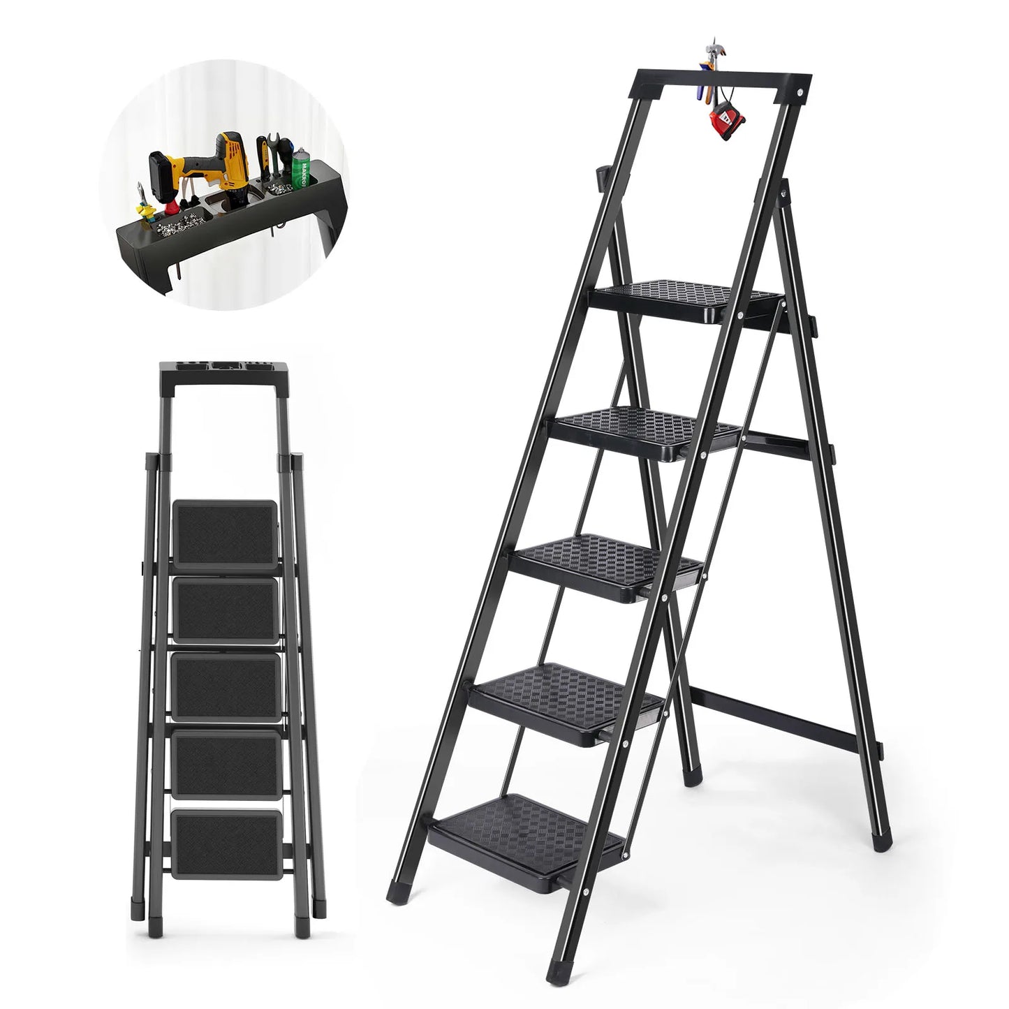 Multifunctional Kitchen Step Stool Safety Folding Ladders Carbon Steel Thickened Indoor Herringbone Stair Telescopic Ladder