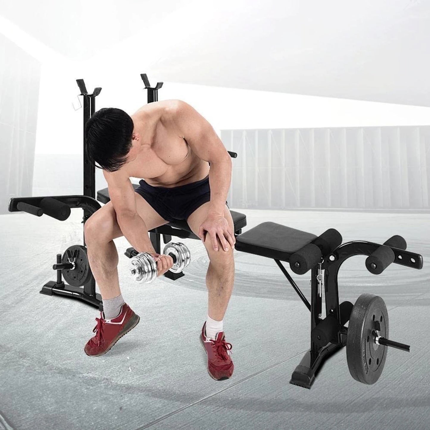 Standard Weight Bench, Bench Press Set with Preacher Curl Pad and Leg Developer, Weight Lifting Equipment for Home Gym