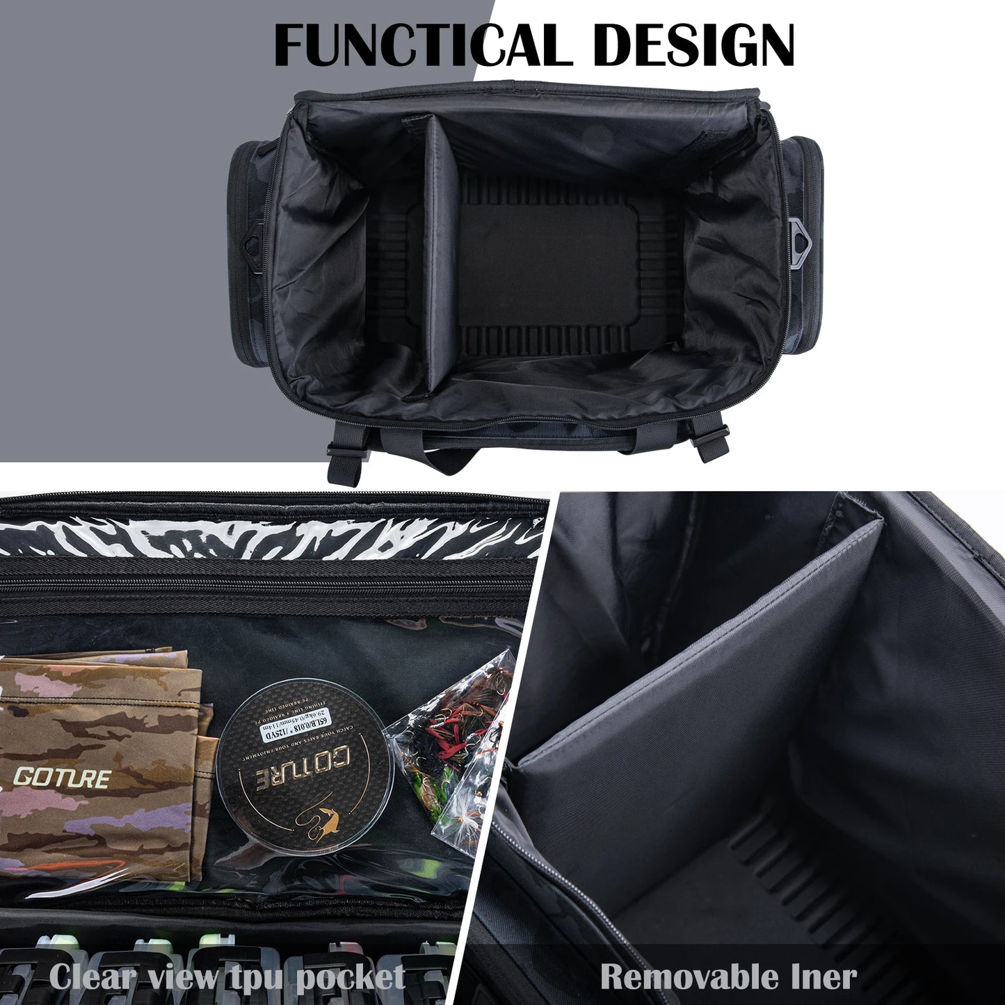 Goture 42L Tackle Bag 600D Oxford Backpack Rod Holder