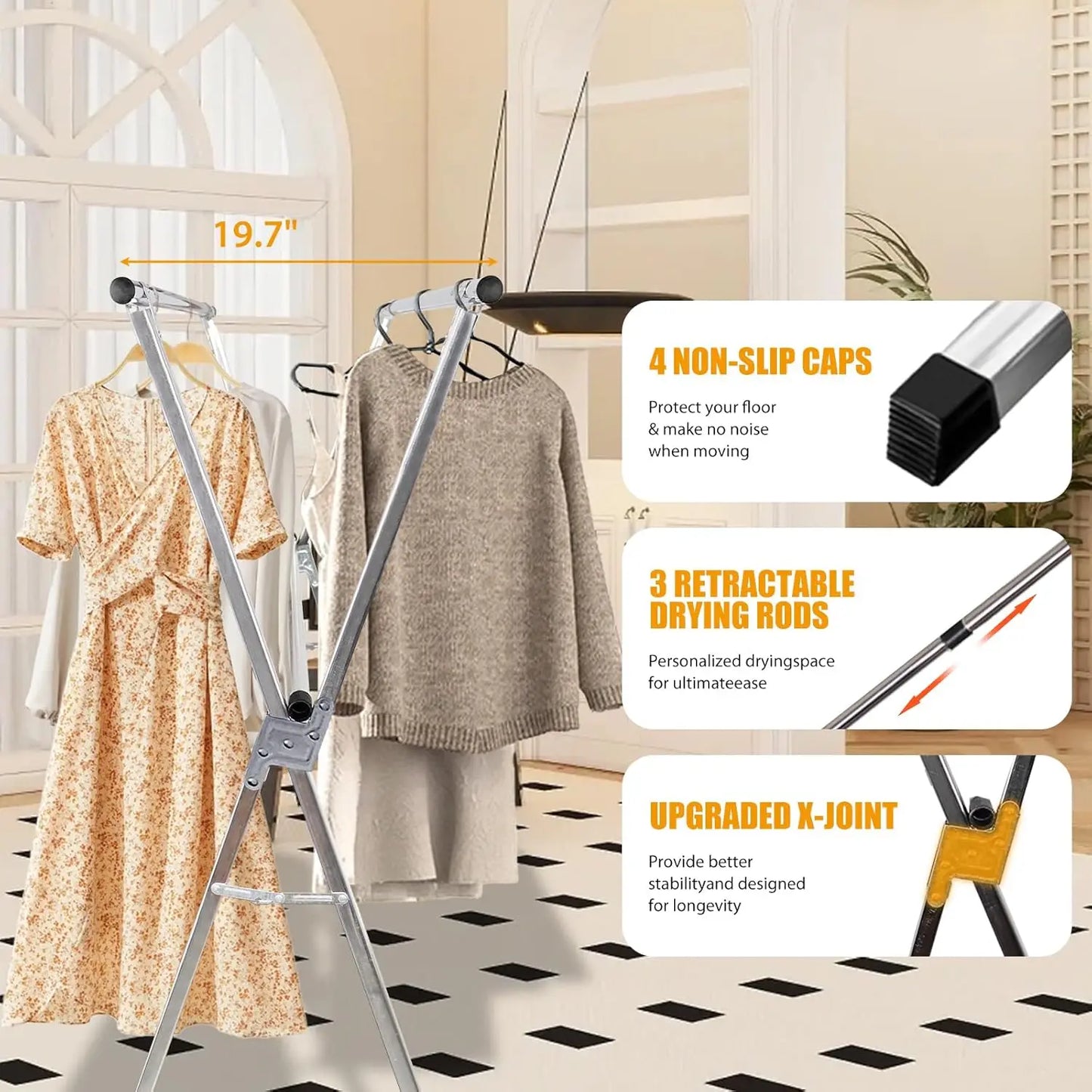 Clothes Drying Rack Adjustable Heavy Duty Laundry Rack Premium Stainless Steel Extendable Foldable 59 to 95 Inches