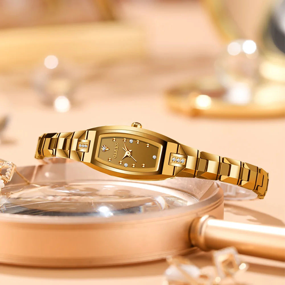 OLEVS Top Brand Luxury Women Watch Fashion Female Golden Watch Waterproof Stainless Steel Women's Watch Set Small Diamond Dial