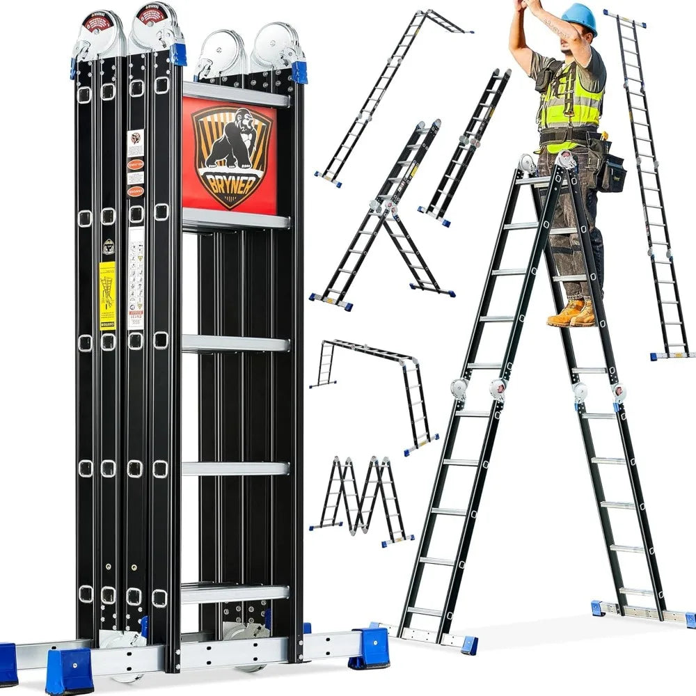 Step Folding Ladder 19.6ft Multi-Purpose Aluminium Extension Ladders, 7 in 1 Folding Adjustable Telescoping Step Ladder 330lbs