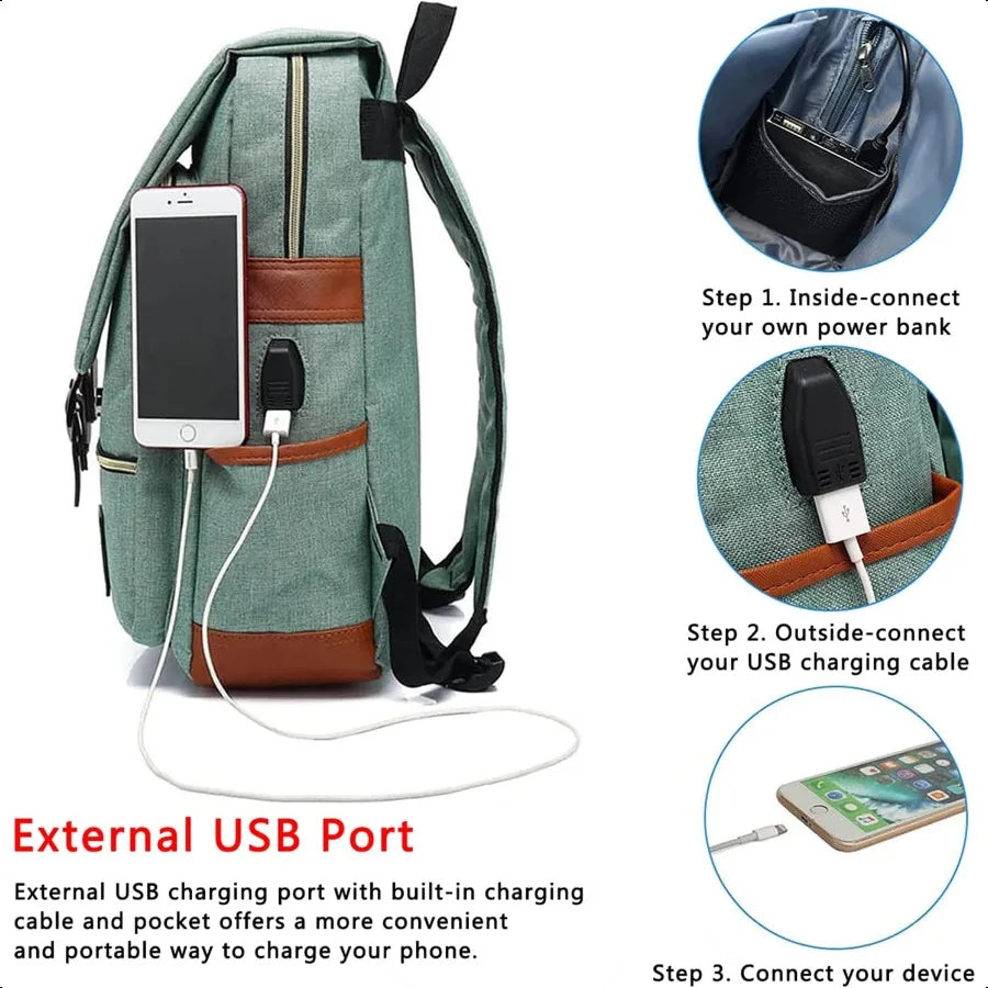 UGRACE  Laptop Backpack with USB Charging Port Water Resistant Travelling Backpacks College Bag for Men Women Fits up to 15.6In