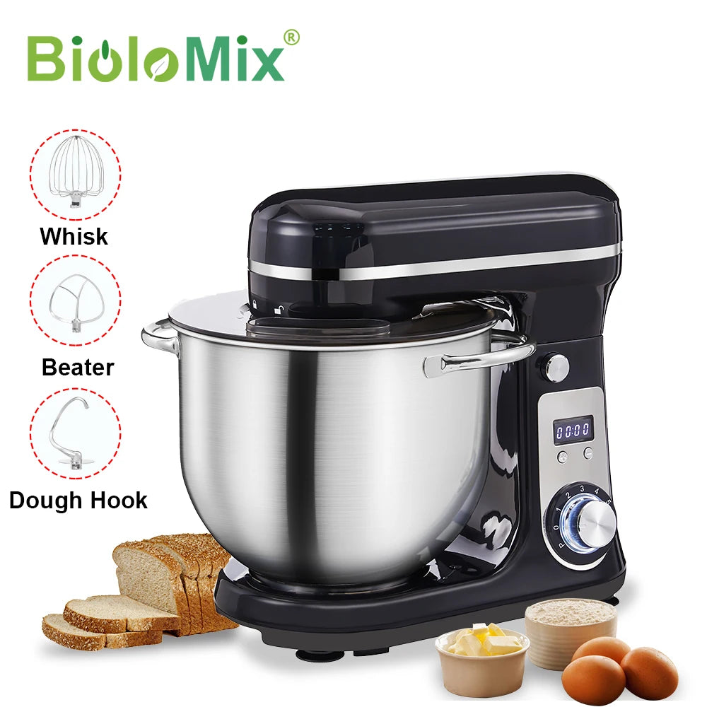 BioloMix 6L 1200W DC Quiet Motor 6-speed Kitchen Food Processors Stand Mixer Cream Egg Whisk Whip Dough Kneader Blender