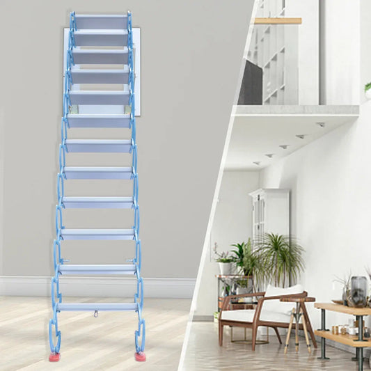 12.5ft Height Attic Ladder Loft Stairs Steps Folding Pull Down Stairs With Anti-slip feet & Alloy Steel Spring Easy To Install