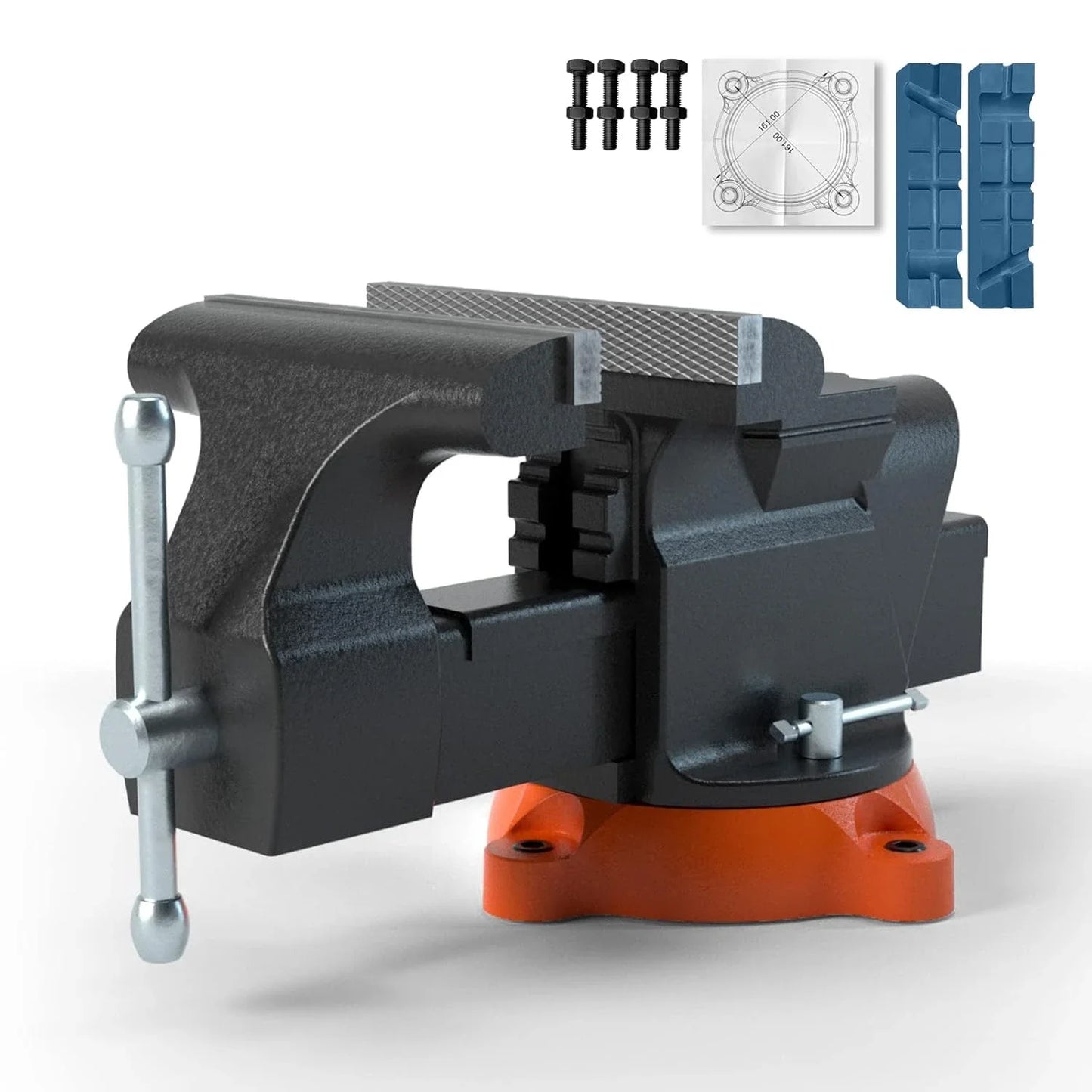 Tool Bench Vise 360 Degree Swivel Locking Base Multipurpose Anvil Heavy Duty Ductile Iron Workbench Vise 6 Inch Jaw Width
