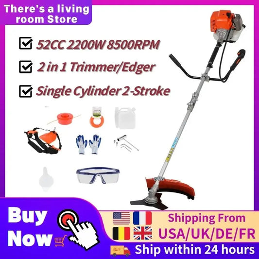 2200W Weed Eater Cordless Petrol 52CC 8500RPM,Ergonomic Strong Power String Trimmer Low Noise,2 In 1 Lawn Mower Machine Gasolene