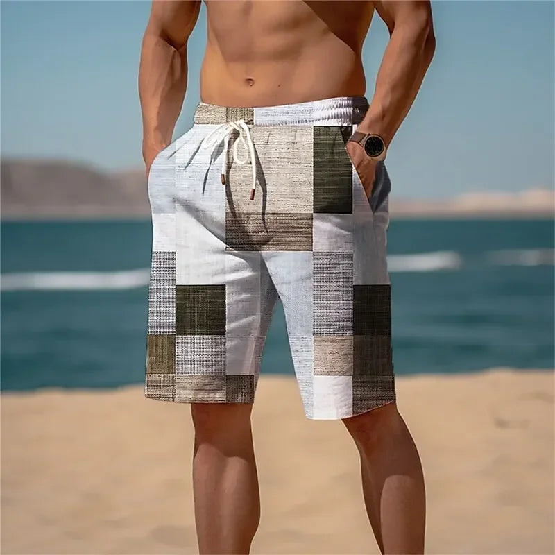 Summer Hawaiian Quick Dry Beach Shorts Plaid Trunks