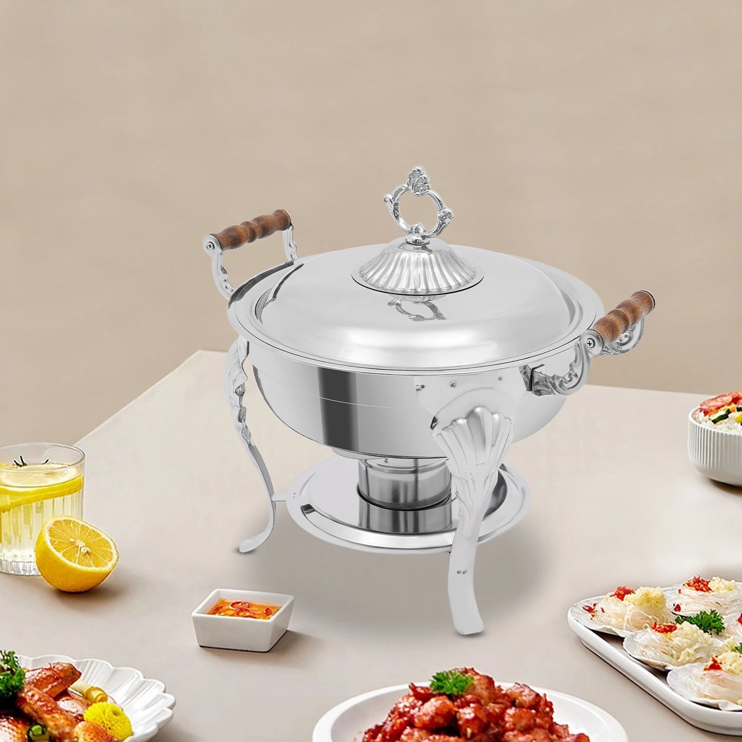 Round Chafing Dish Stainless Steel Chafing Dish Buffet Chafer Catering Chafers and Buffet Warmers with Fuel Holder