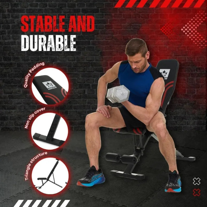 Adjustable Weight Bench - Professional Grade Fitness Equipment for Full Body Workout. Heavy-Duty Steel Construction,