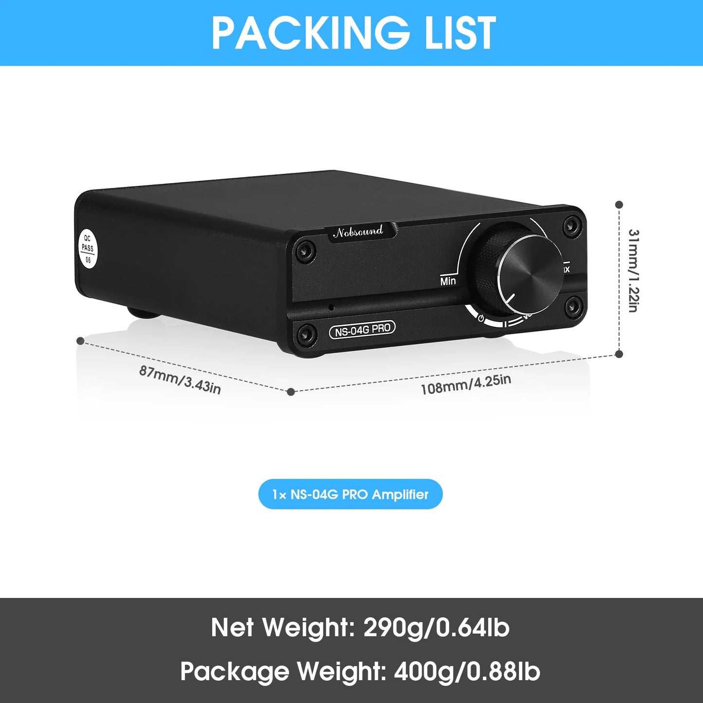 Nobsound NS-04G PRO Mini Digital Power Amplifier HiFi Stereo 2.0 Channel Class D Home Desktop Audio Amp 100W+100W