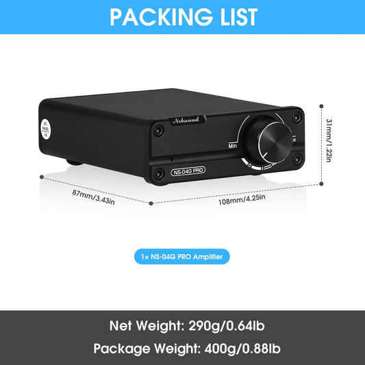 Nobsound NS-04G PRO Mini Digital Power Amplifier HiFi Stereo 2.0 Channel Class D Home Desktop Audio Amp 100W+100W