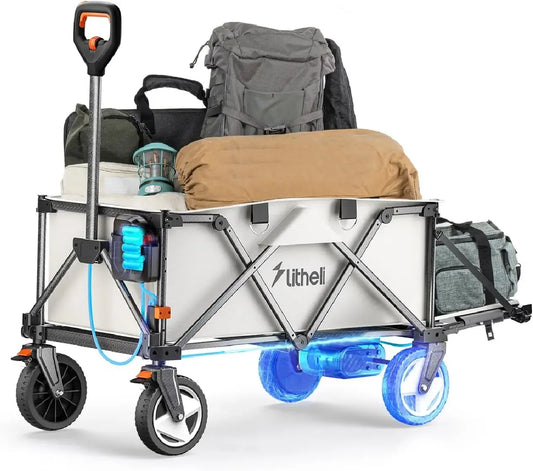 Electric Utility Wagon Cart, 200L Capacity, 300 lbs Load,Foldable Heavy-Duty Design with All-Terrain Wheels,Variable Speed Drive