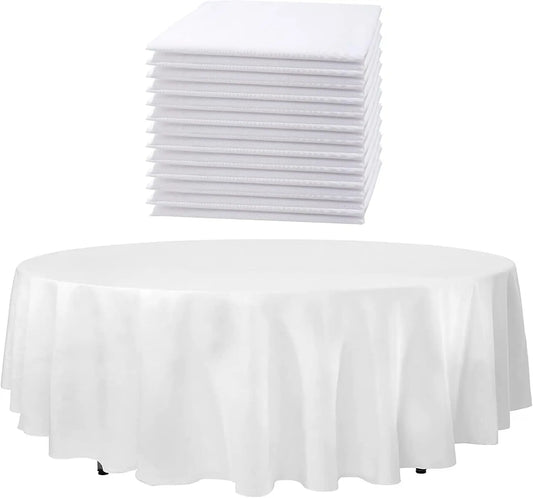 12 Pcs 120" inch White Round Tablecloths Linen Polyester Fabric Cover Cloths for Wedding Party Reception Kitchen & Dinning