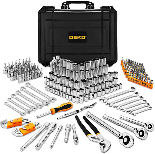 DEKO Mechanic Hand Tools Kit and Socket Sets 234Piece 1/2 1/4 3/8 Inch Ratchet Wrench Auto Tool Box Set for Car and Home Repair