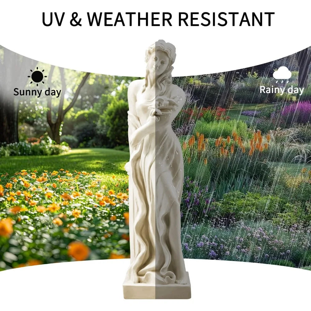 51'' Large Outdoor Garden Nymph Statue, Goddess of Spring Flowers, Roman Style Sculptures Decorations, Religious Garden Statue