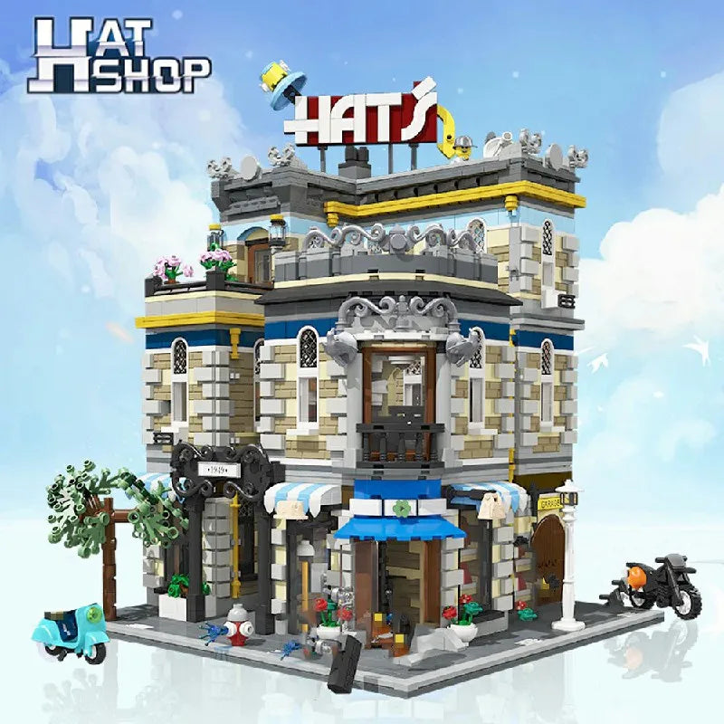 MOC Hat Shop City Building, Modular Buildings Assembly Building Block Model Toy, Children's Birthday Gift 3140pcs