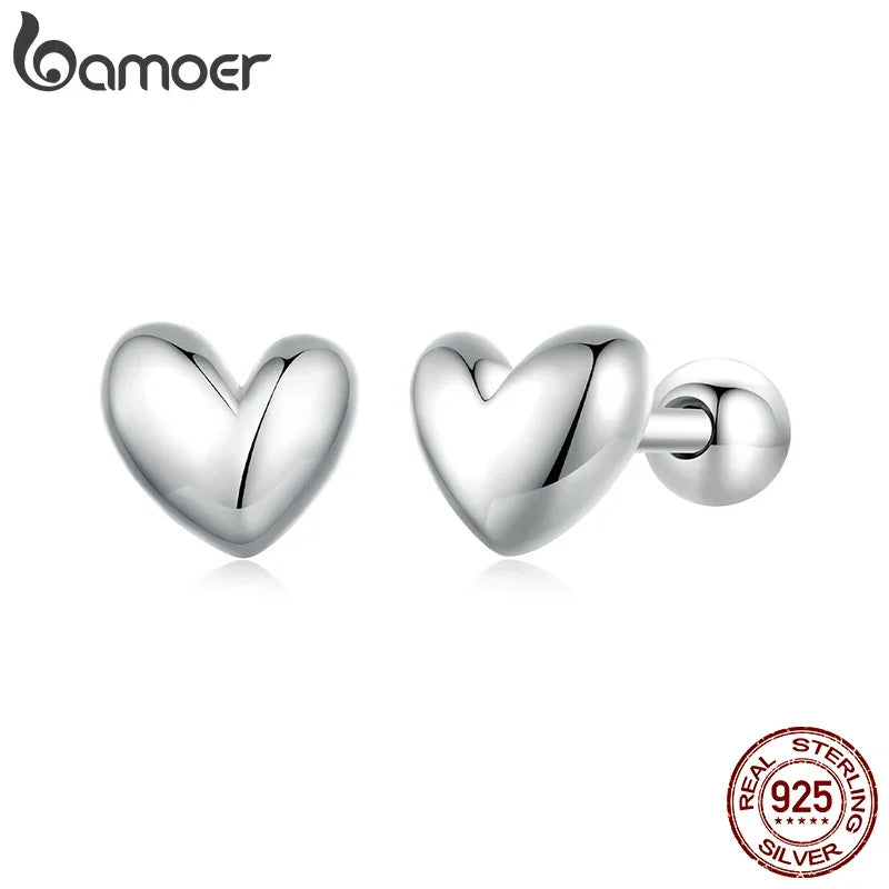 925 Sterling Silver Mini Heart Stud Earrings Platinum Plated
