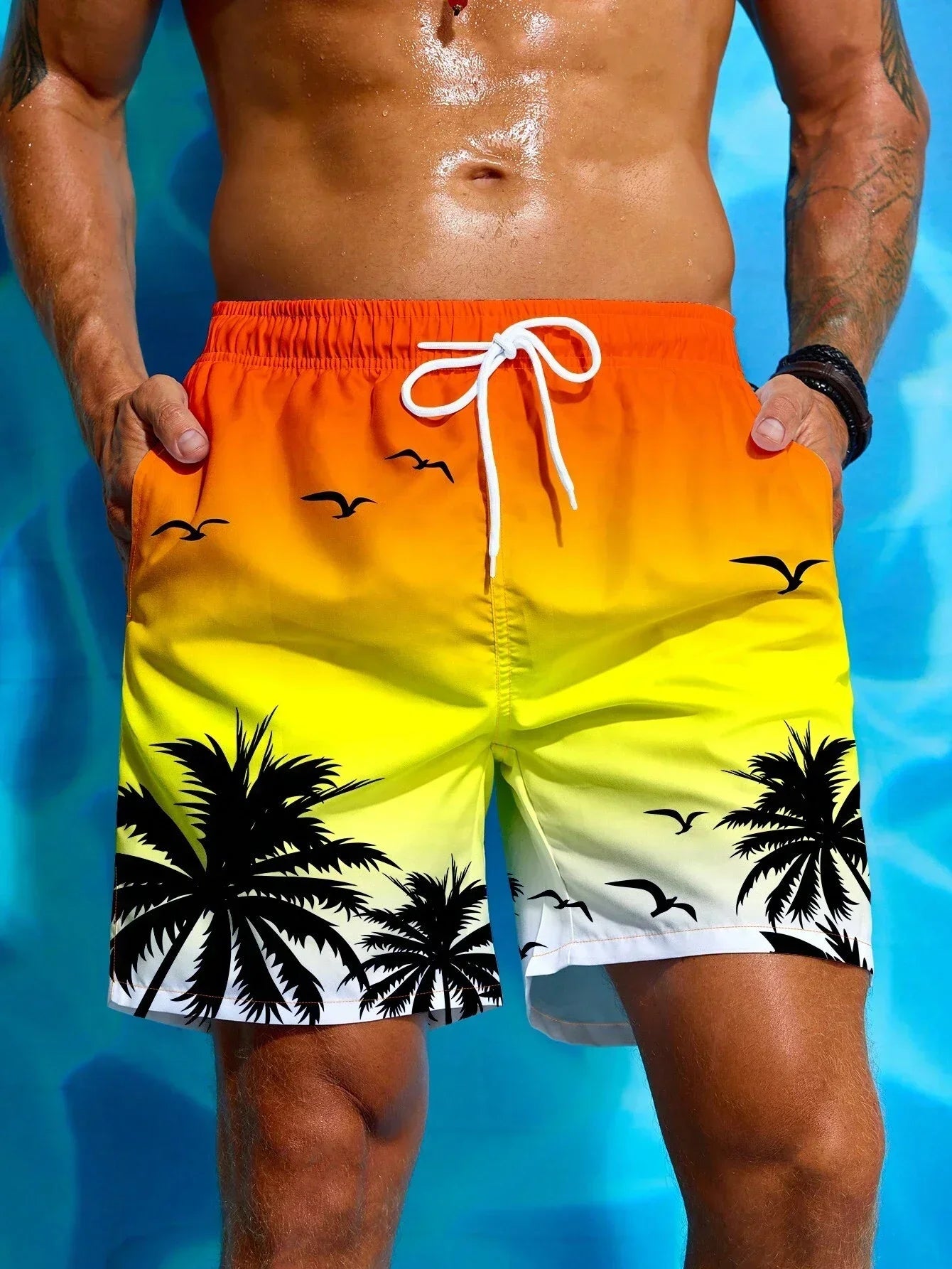 Summer Hawaiian Quick Dry Beach Shorts Plaid Trunks