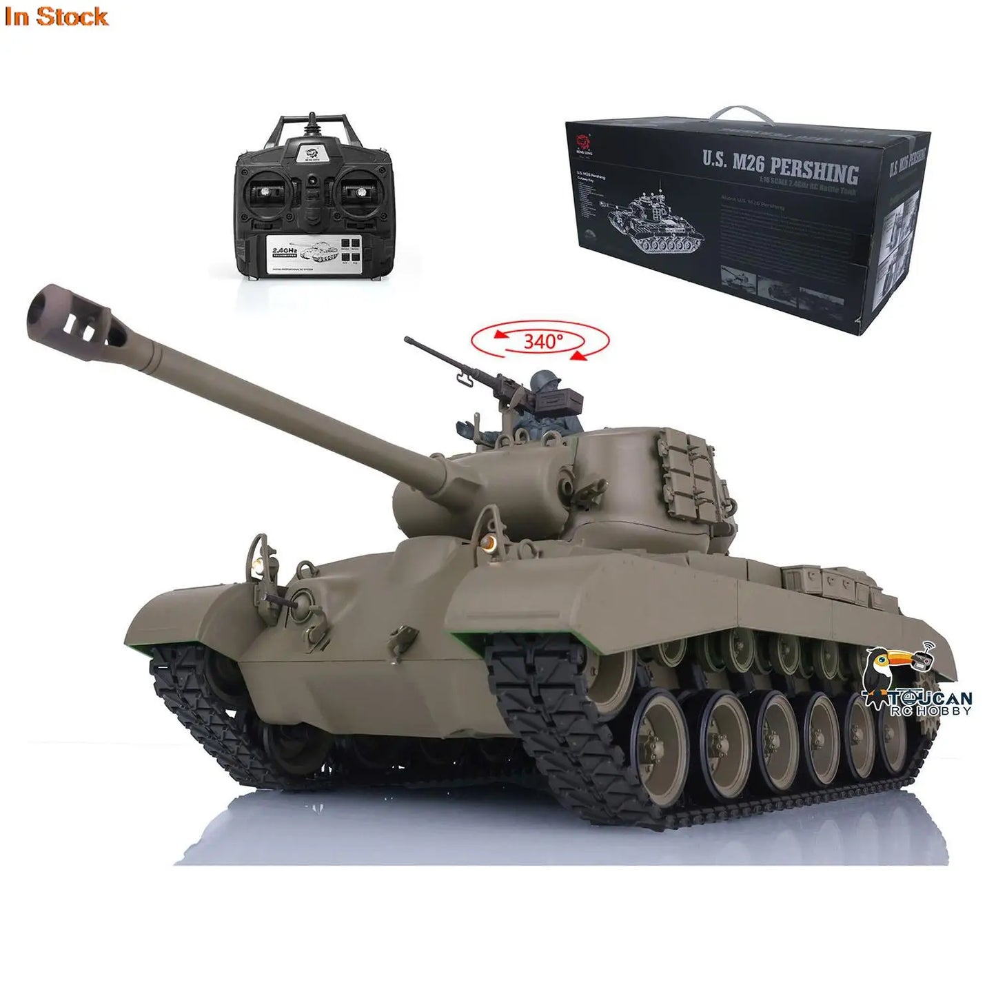 US Stock 2.4Ghz Powerful RC Tank Model Heng Long 1/16 M26 Pershing 7.0 Plastic RTR 3838 High Speed Combat Style Toy Panzer