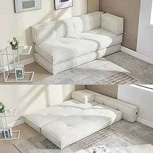 Modular Couch Convertible Sleeper Floor Sofa Bed, Chenille Folding Mattress Couch with Side Bag Storage, 4-in-1 Combined Lazy So