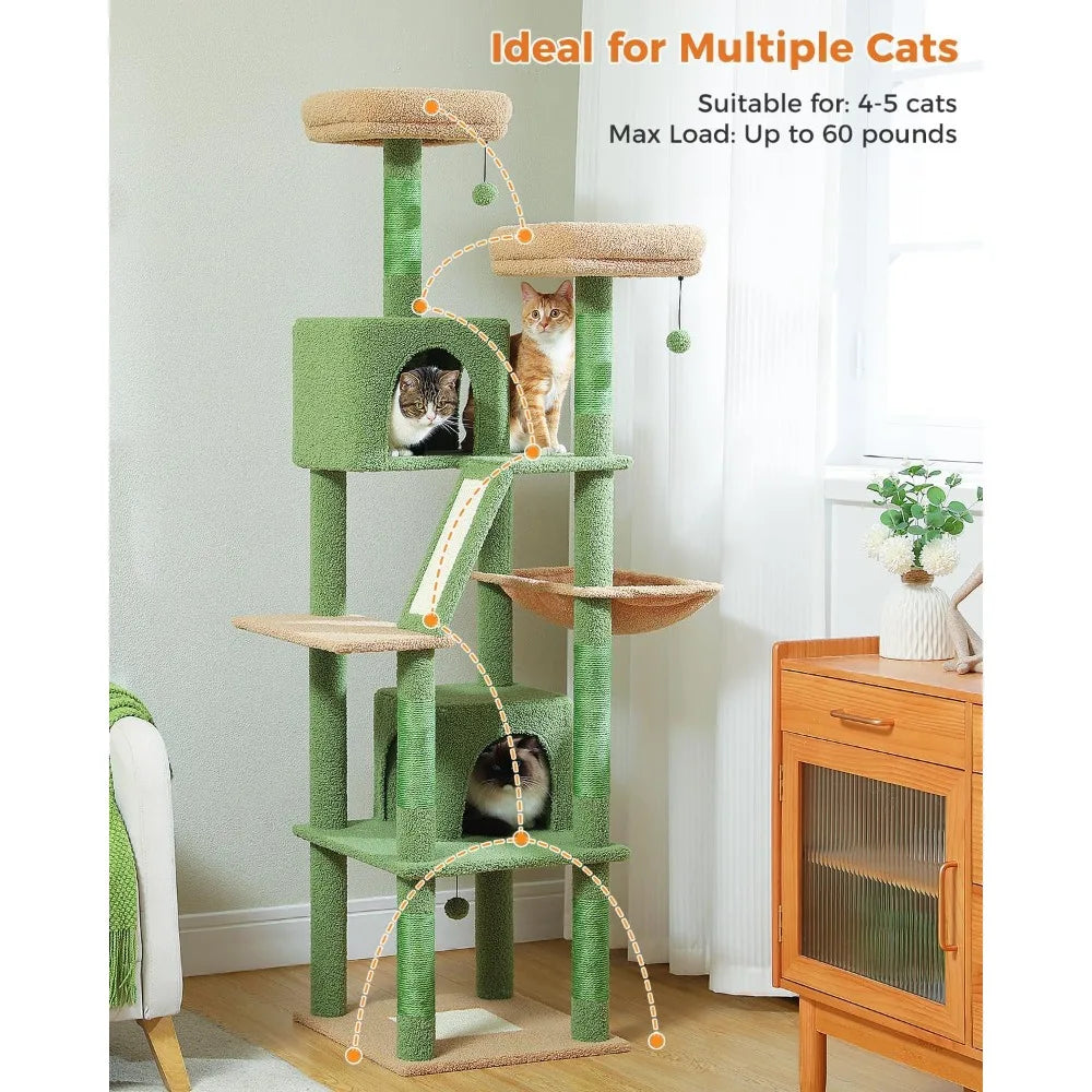 Cactus Cat Tree, 70.9" Tall Cat Tree for Indoor Cats, Large Cat Tree for Large Cats, Multi-Level Tall Tower
