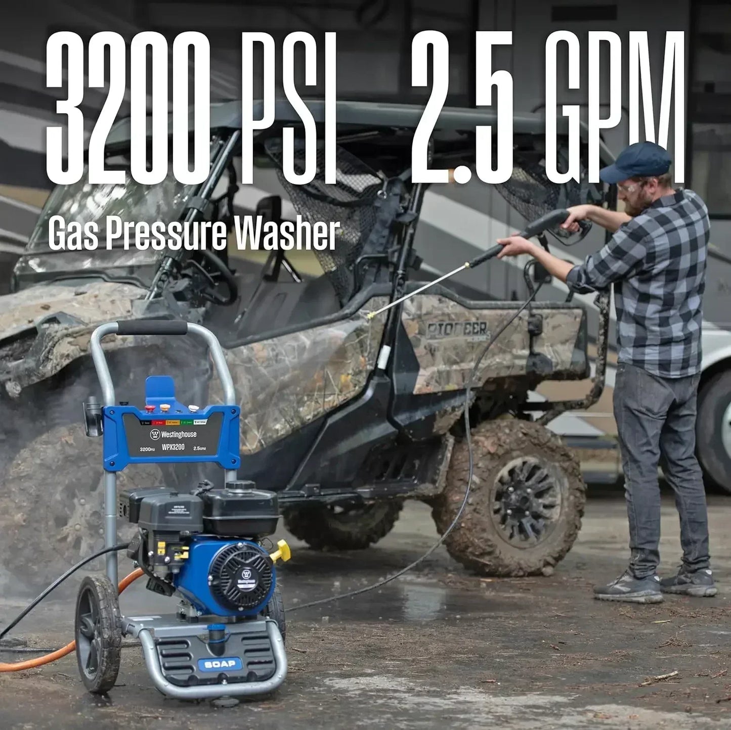 WPX3200 Gas Pressure Washer, 3200 PSI and 2.5 Max GPM, Onboard Soap Tank, Spray Gun and Wand, 5 Nozzle Set, for Cars/Fences