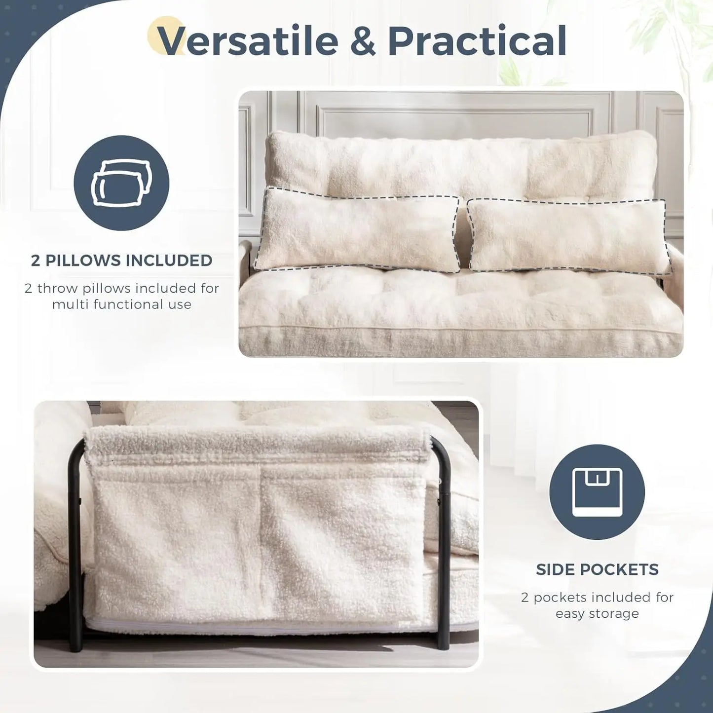 5-Position Boucle Bean Bag Bed, Convertible Lazy Sofa Sleeper Bed with Armrest, Versatile Floor Seating Sofa for Living Room