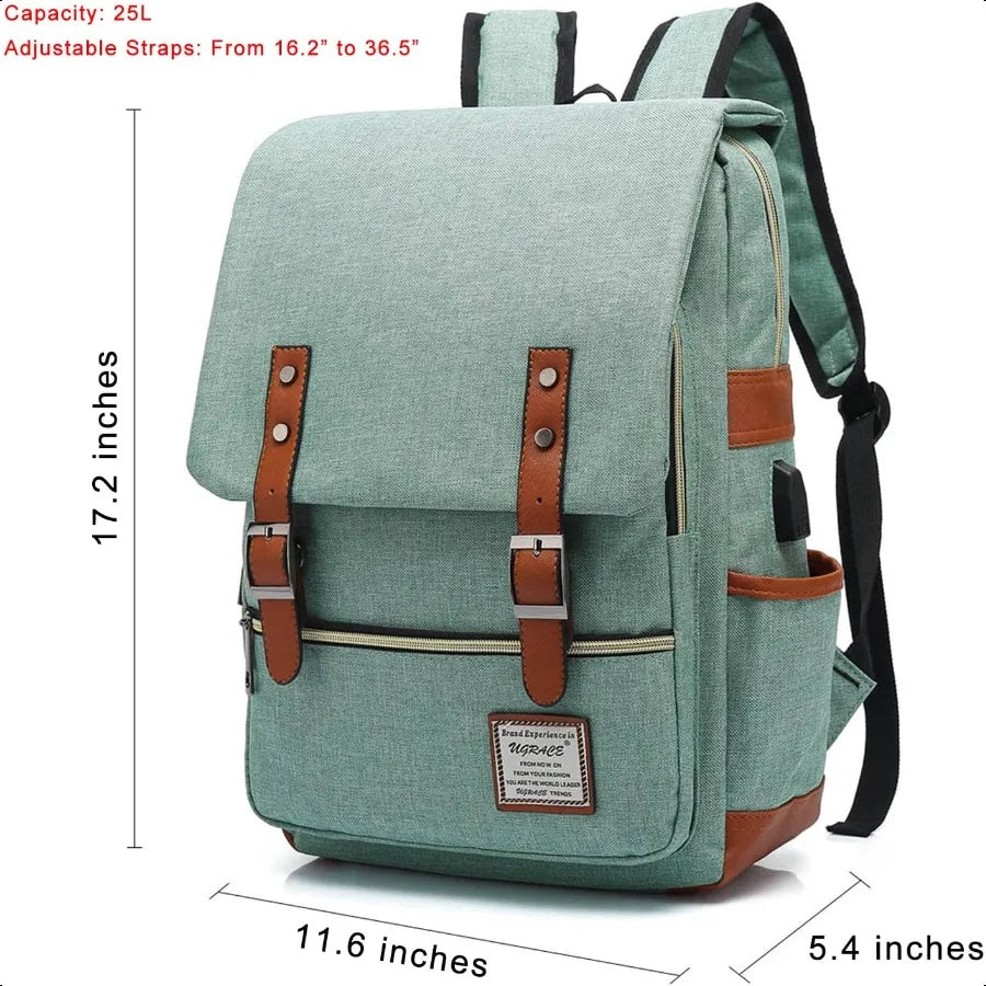 UGRACE  Laptop Backpack with USB Charging Port Water Resistant Travelling Backpacks College Bag for Men Women Fits up to 15.6In