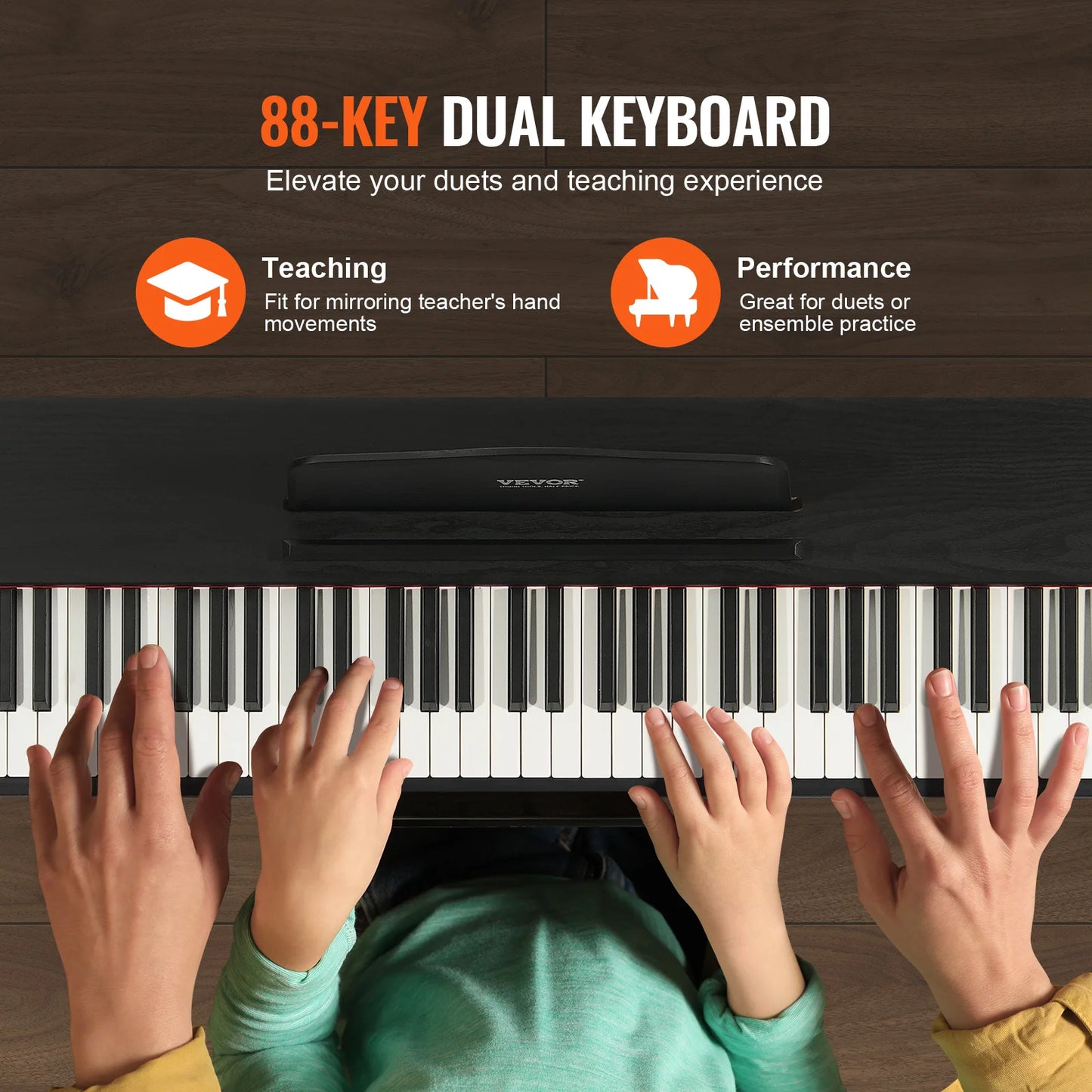 SucceBuy 88 Key Fully Weighted Keys Electric Piano Dual Keyboard Mode  Speakers Cabinet Bracket 200 Tones Rhythms Beginner