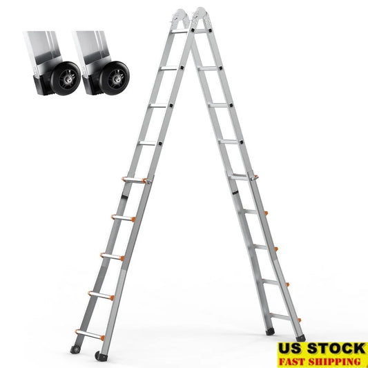 Adjustable A-Frame Ladder 16.7FT Lightweight Aluminum Telescoping Ladder Non-Slip Design Versatile Foldable Home Garden Repairs