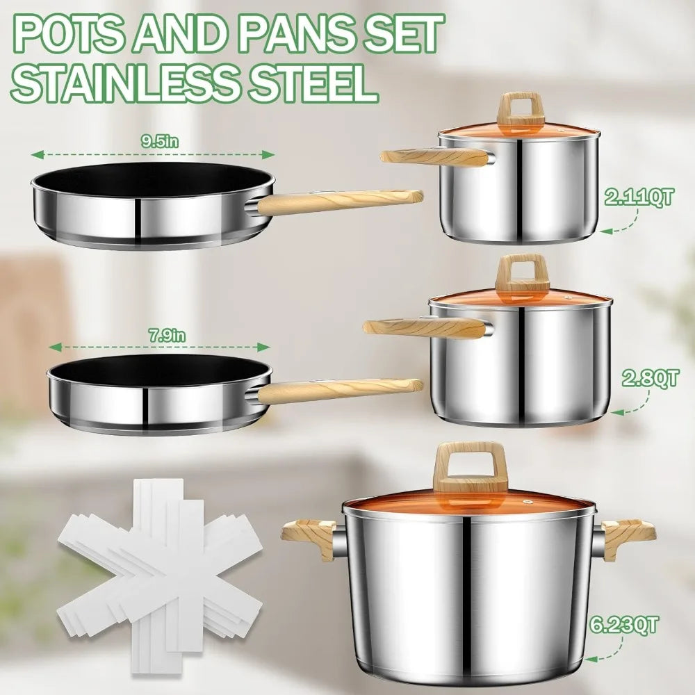 Stainless Steel Pots And Pans Set 13 Pcs Nonstick Cookware