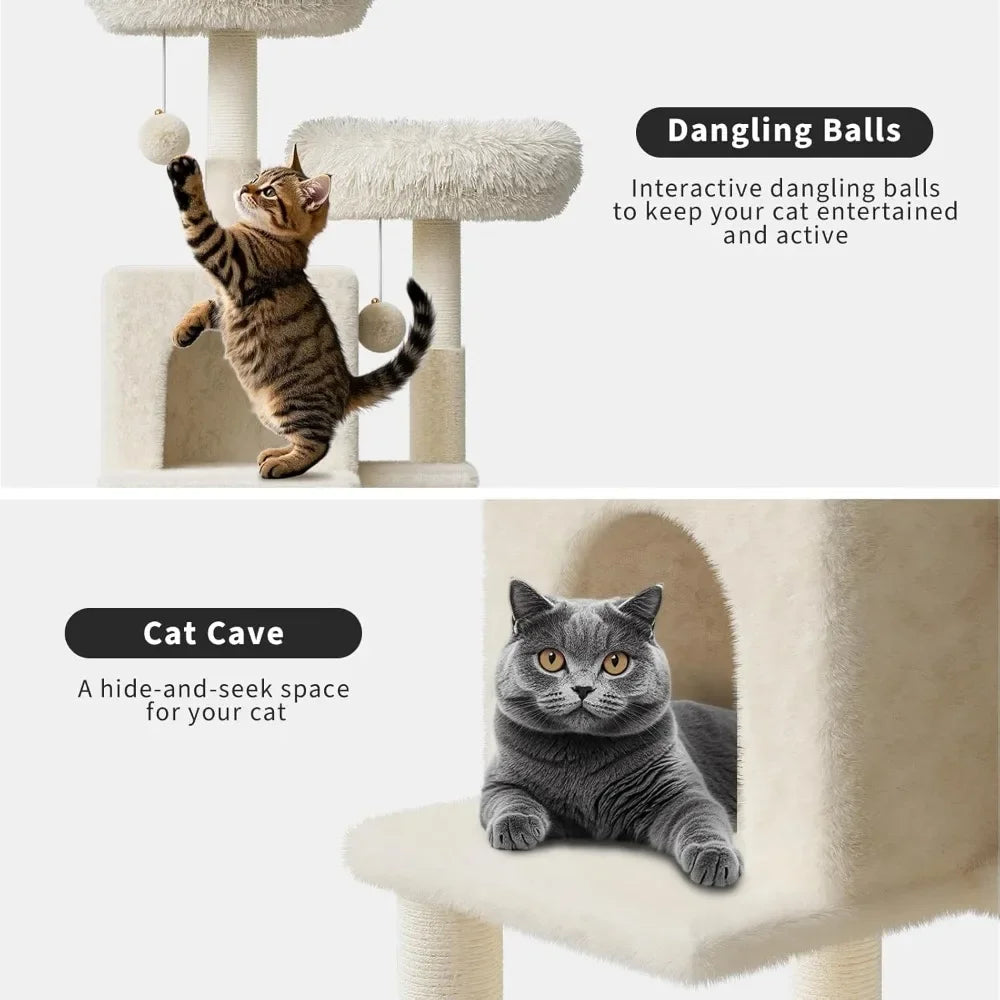 Tall Cat Tree with Litter BoxEnclosure 2-in-1 Modern Large Cat Tower for Indoor Cats with Double Condos/Scratching Posts/Hammock