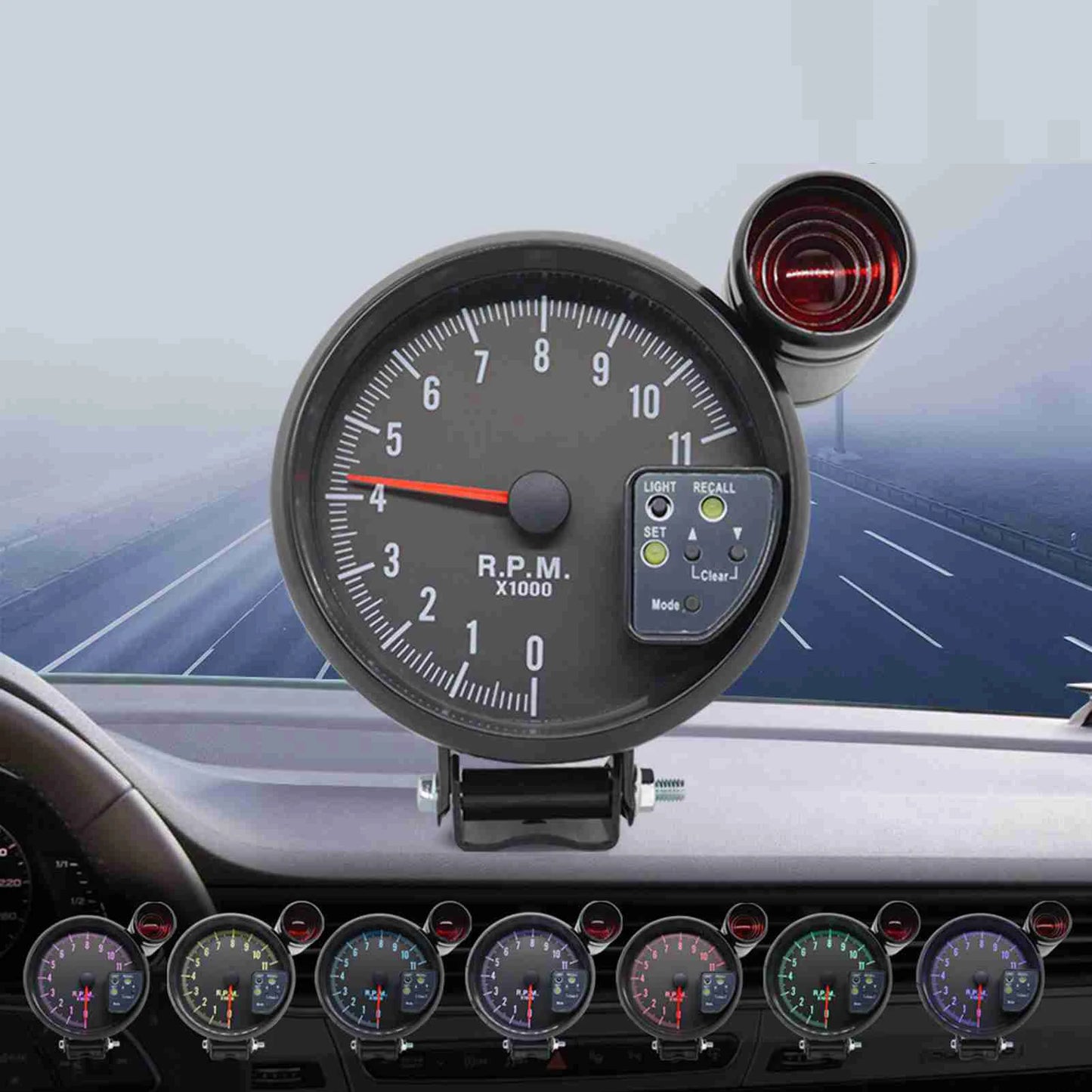 5 Inch Tachometer Gauge Black 7 Colors Backlight with Shift Light  Sound LED Flash When RPM Warning 5 inch Tachometer