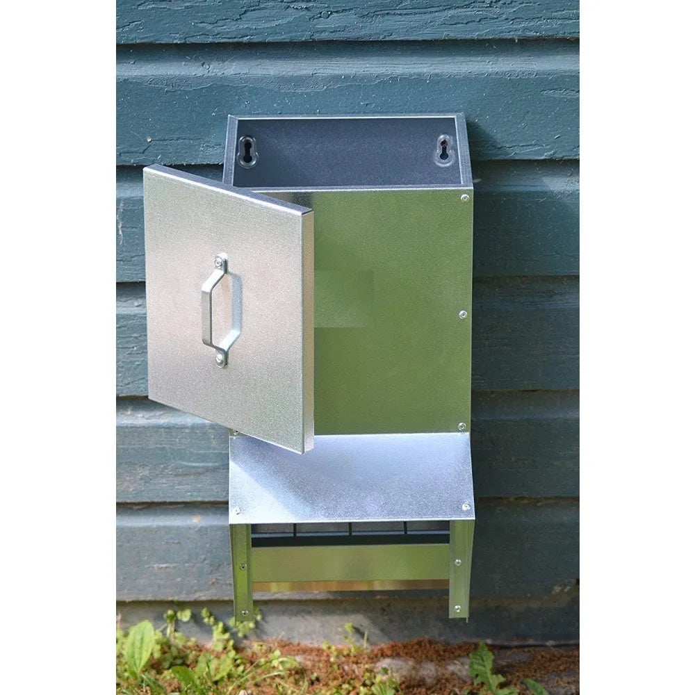 RentACoop Mounted Metallic Trough Poultry Feeder: Waterproof, Chickens/Poultry/Etc. (50LB Capacity)