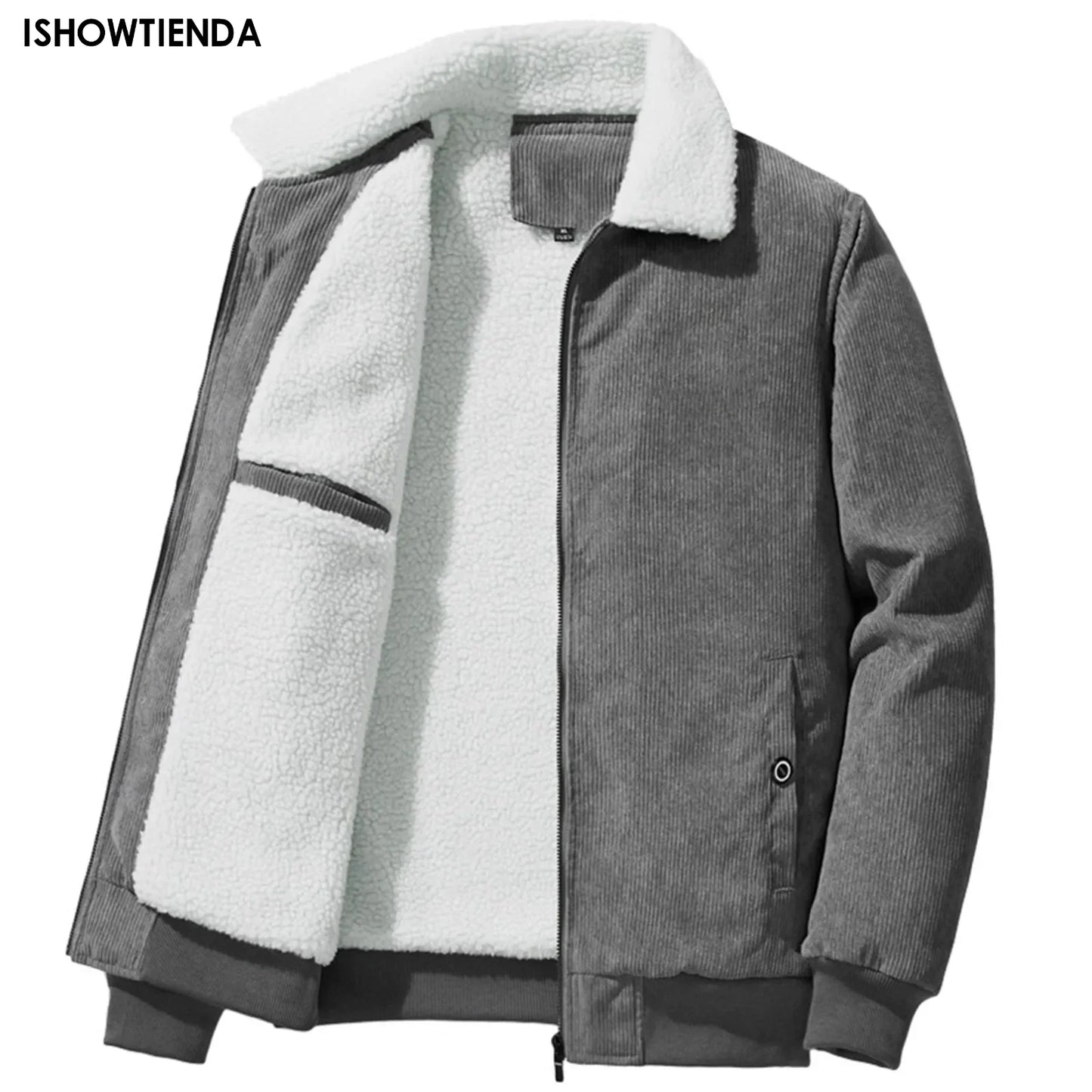 Male Cotton Jackets Padded Warm Loose Parka Coat Corduroy Short Jacket Man Solid Zip Windbreaker Winter Men's Fleece Jacket