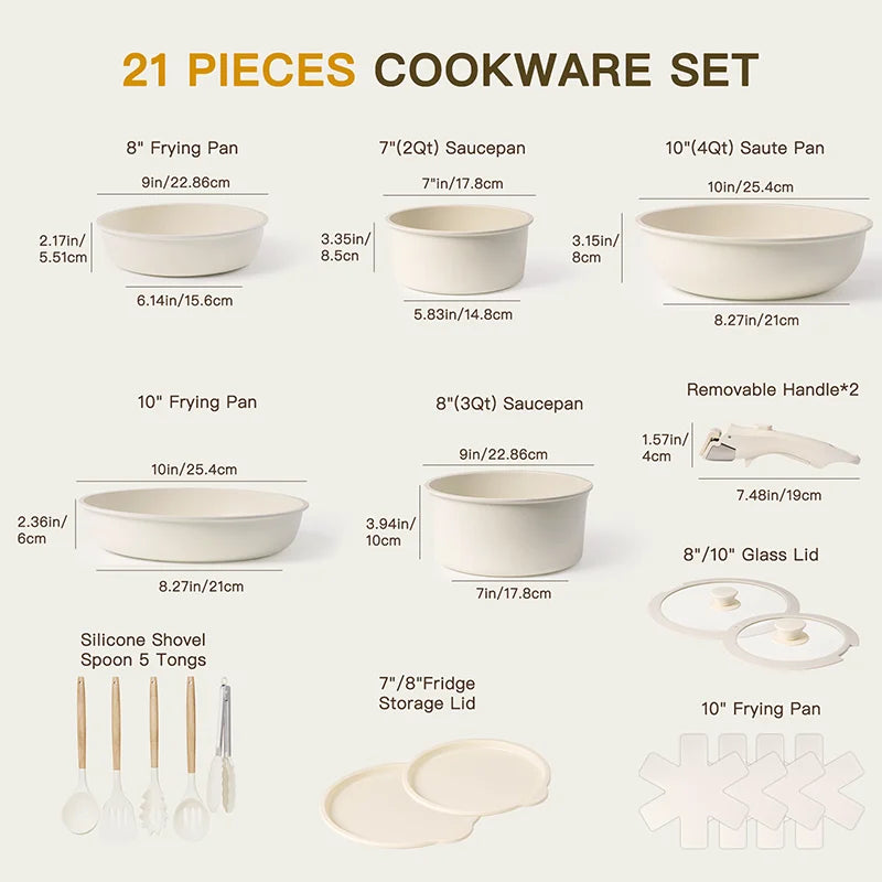 Astercook 21 Piece Ceramic Nonstick Cookware Milky White