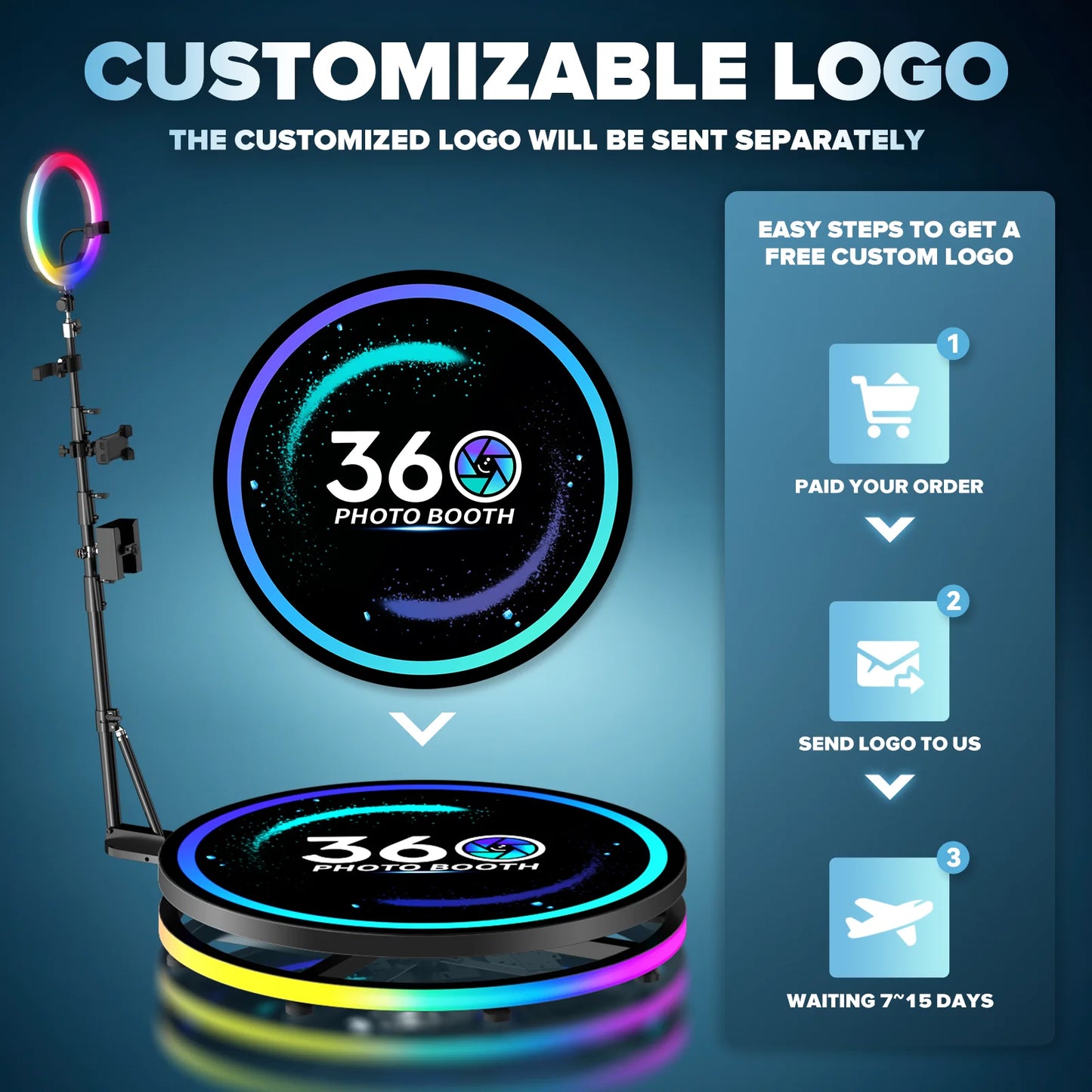 360 Degree Photo Booth with App Control and RGB Ring Light