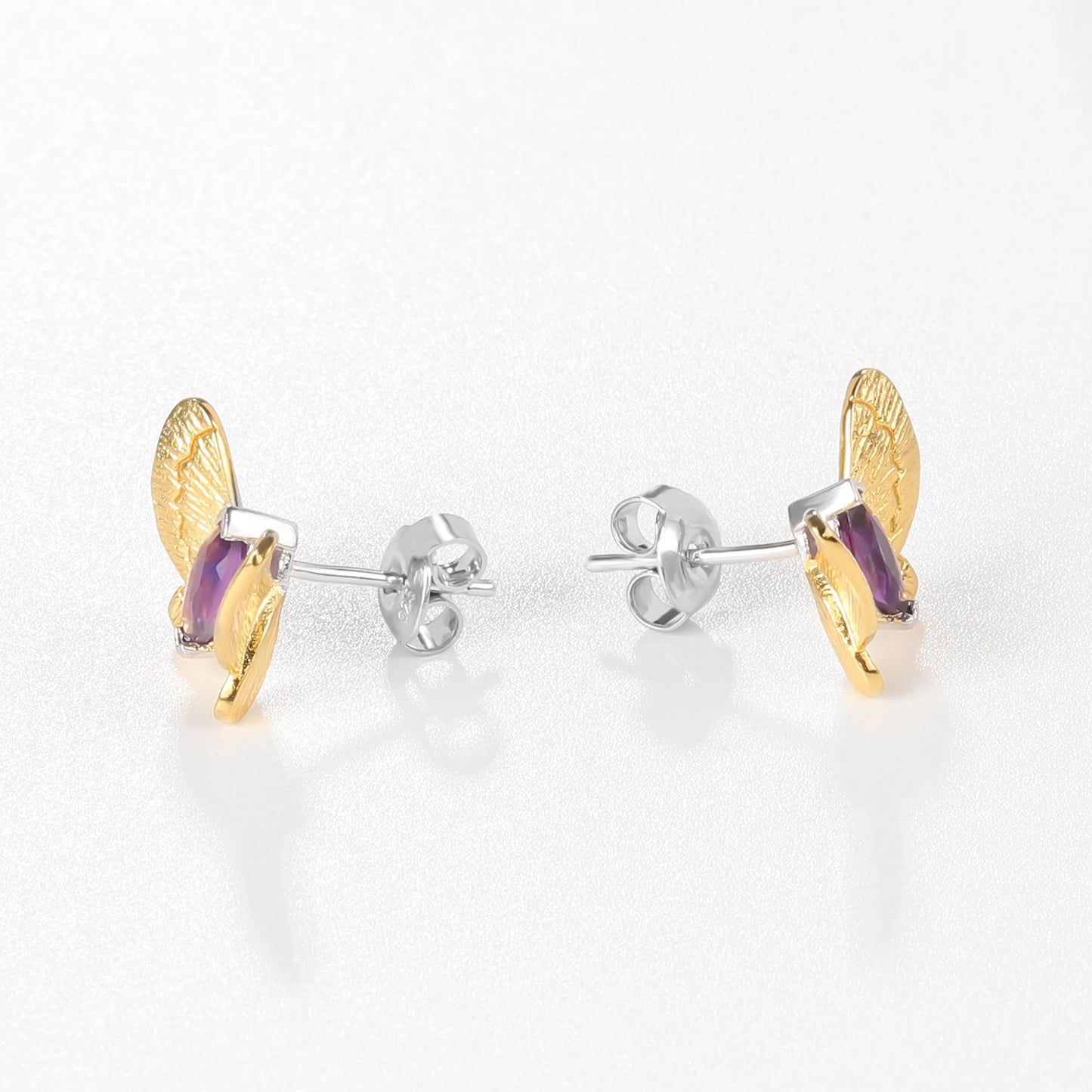 Gems Ballet 925 Silver Butterfly Amethyst Stud Earrings
