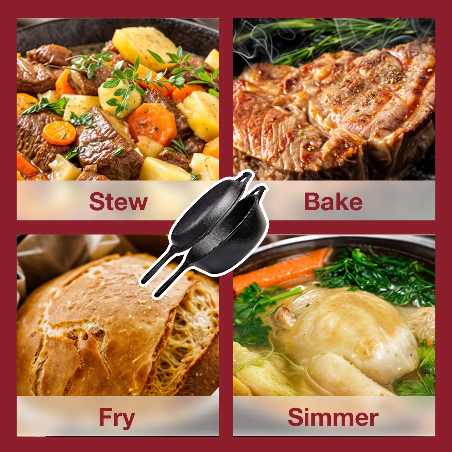 Dutch Oven and Skillet Combo Preseasoned Cast Iron Set 2 in 1